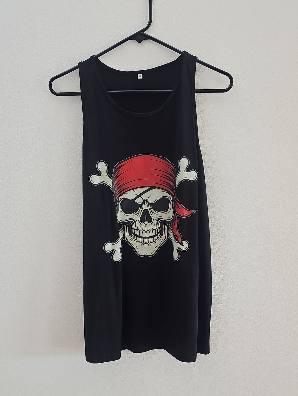 Black Women's Tank Top with Red Bandana Skull Graphic